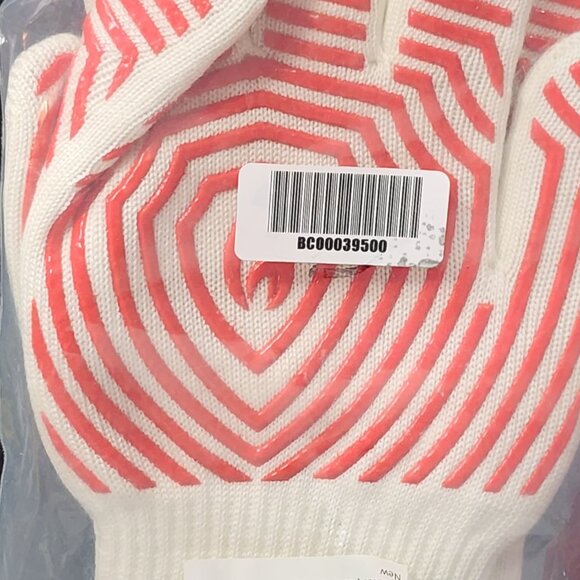 Azoker Brand Red and White Long Cuff BBQ Grill Heat Resistant Gloves Made in USA - Picture 10 of 16